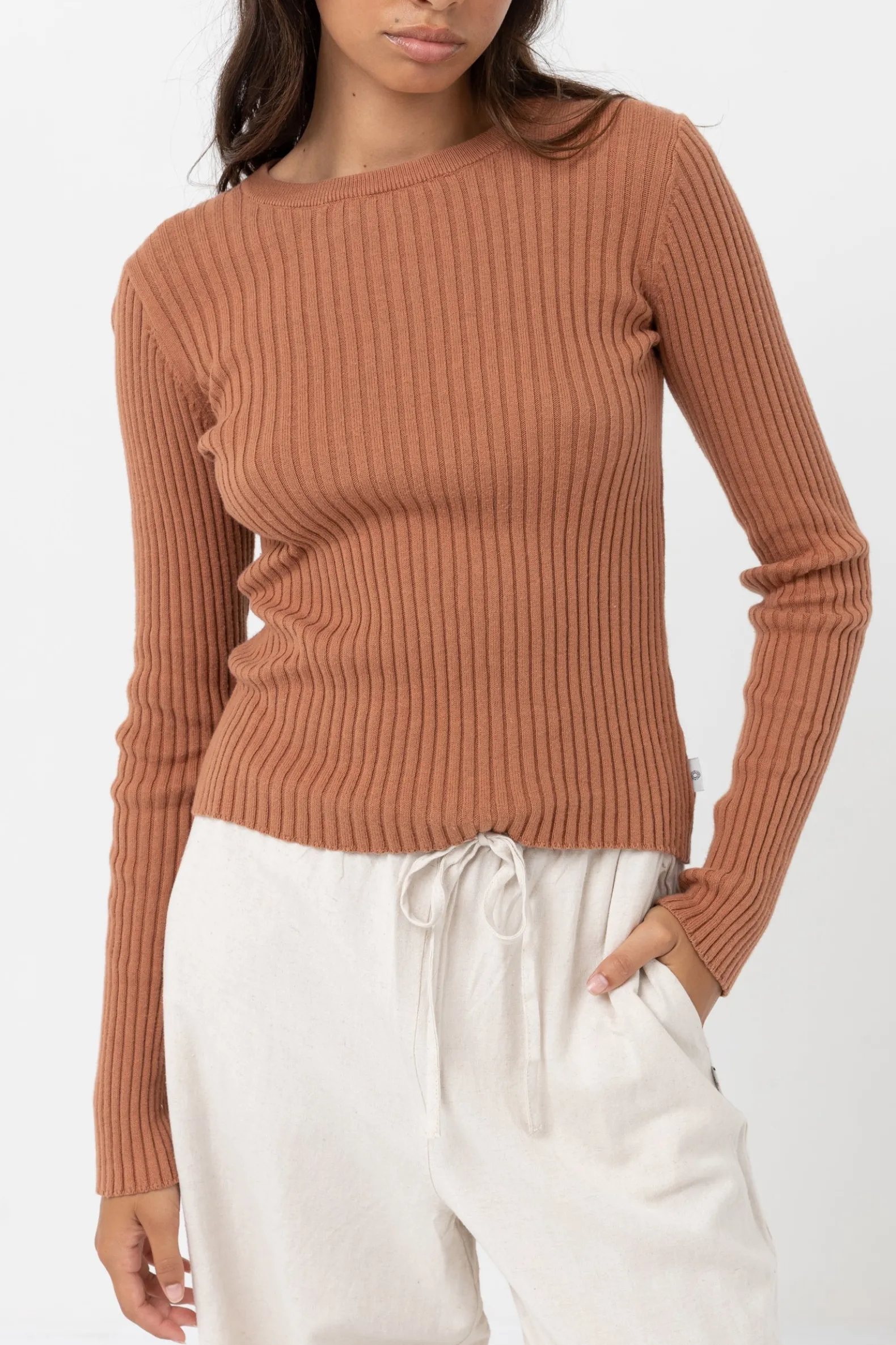 Classic Knit Long Sleeve Top Cinnamon