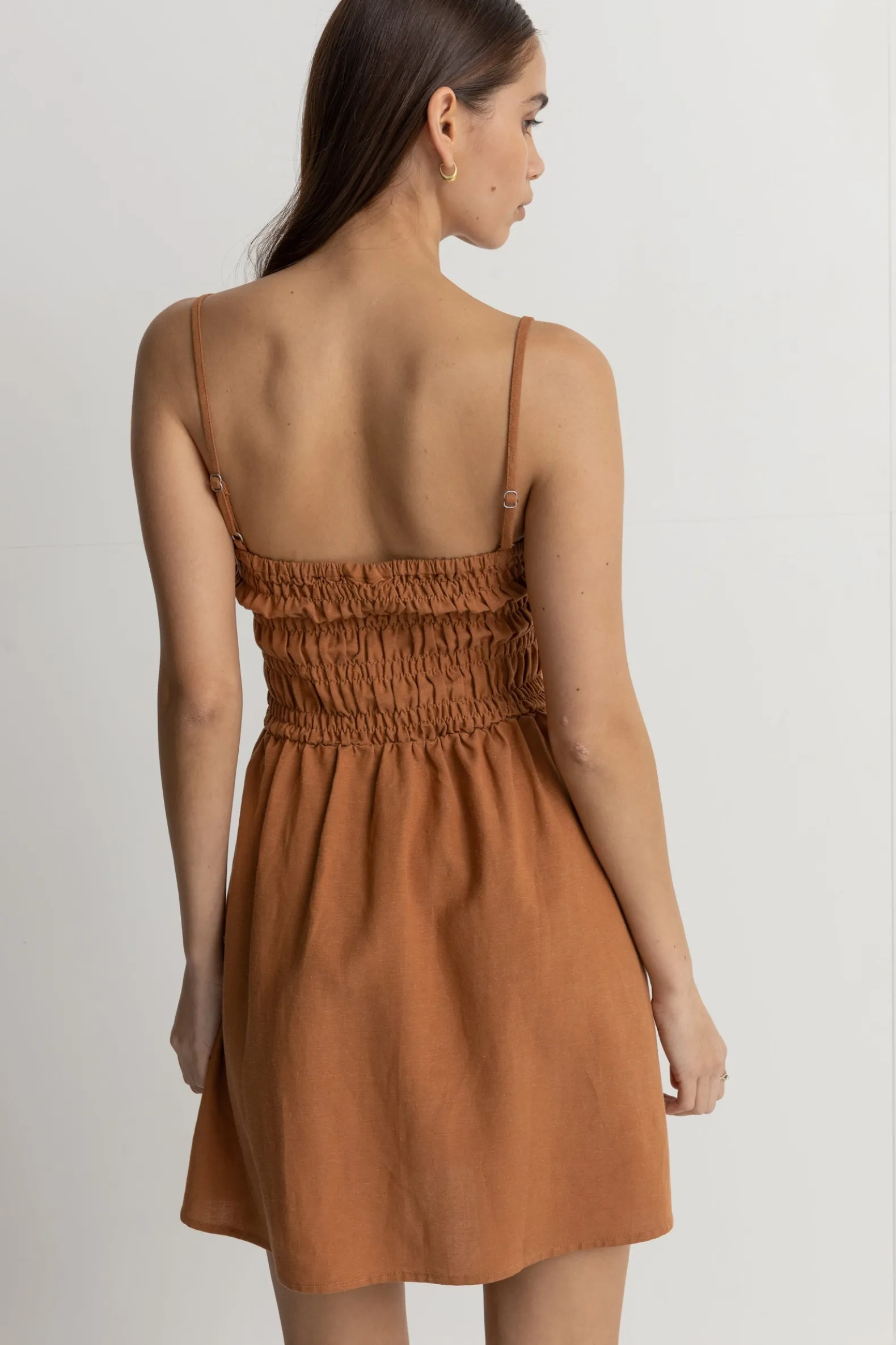 Classic Shirred Mini Dress Caramel