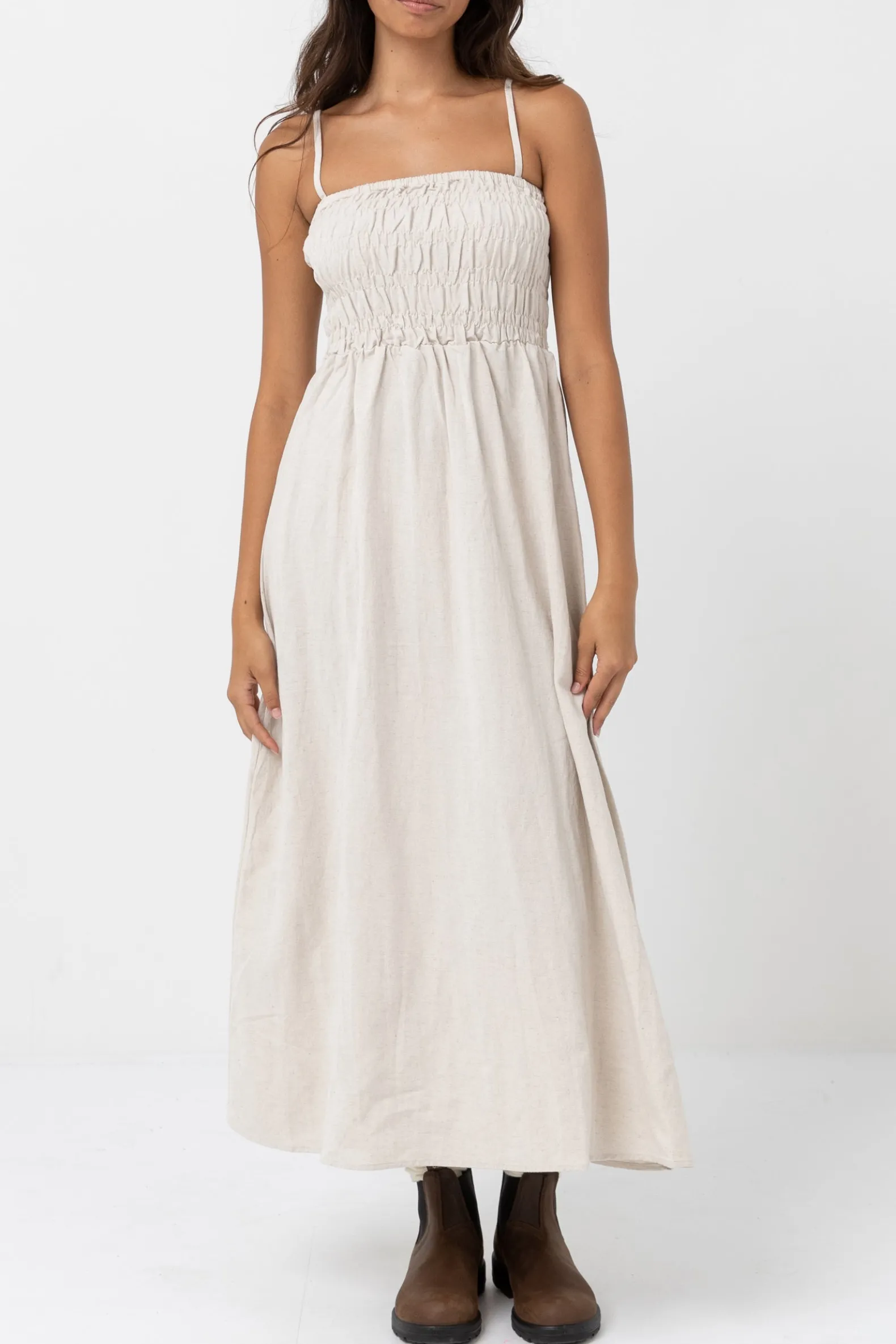 Classic Shirred Midi Dress Oat