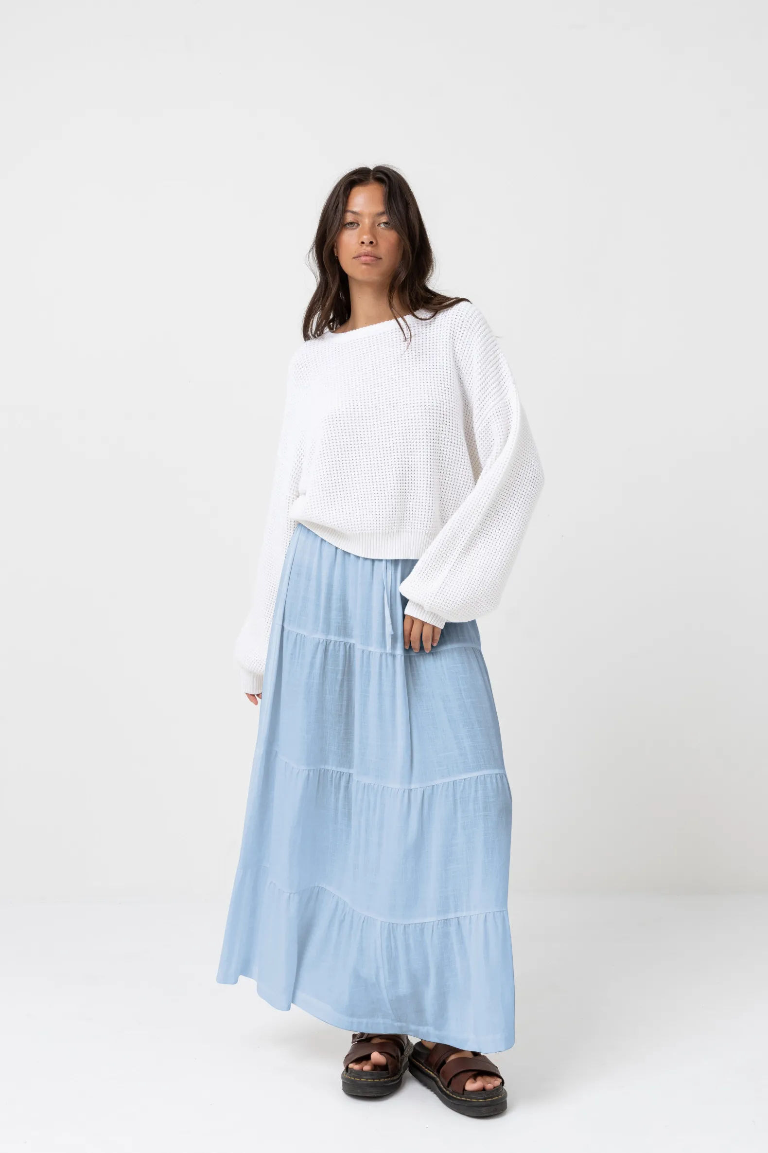 Classic Tiered Maxi Skirt Blue
