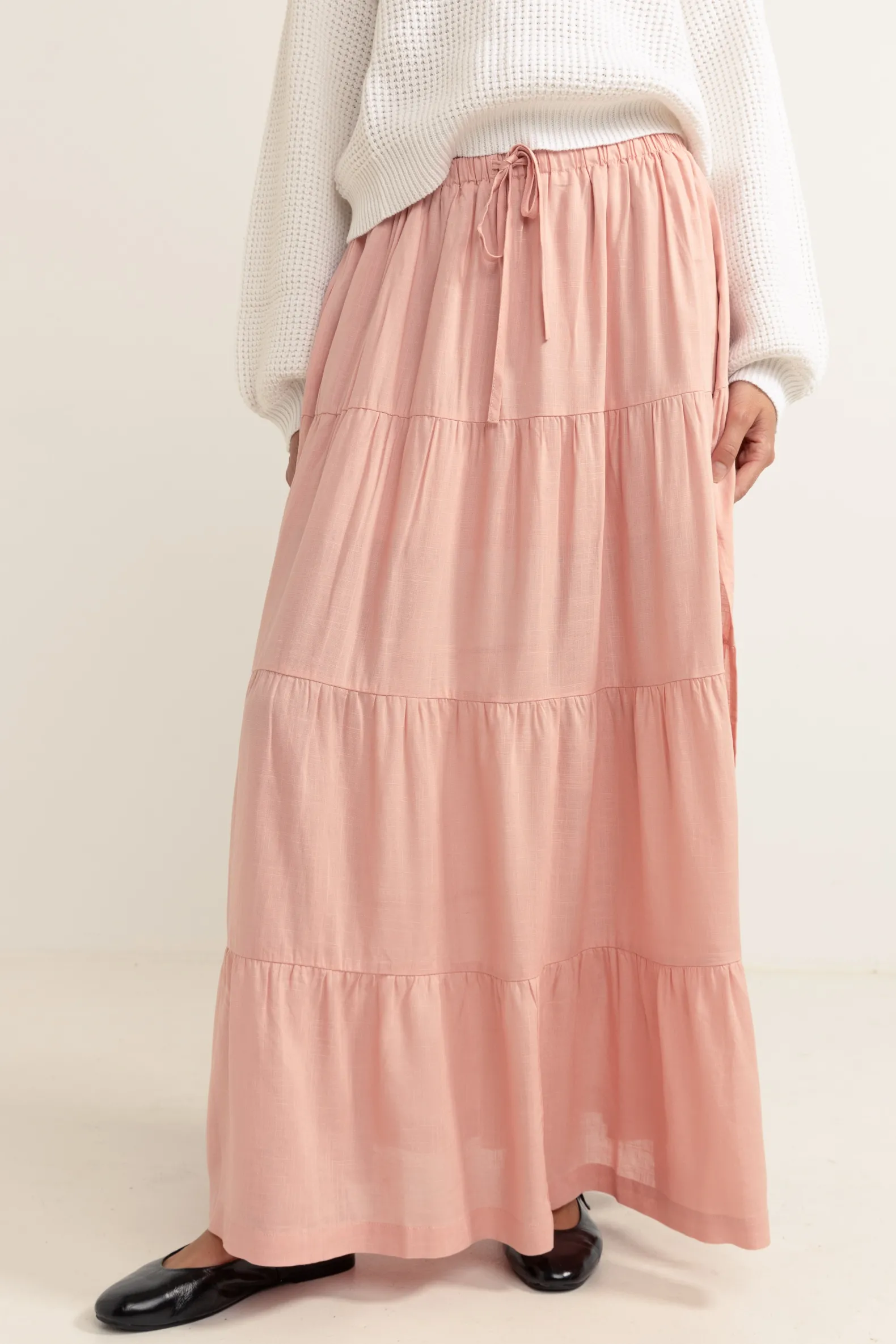 Classic Tiered Maxi Skirt Rose