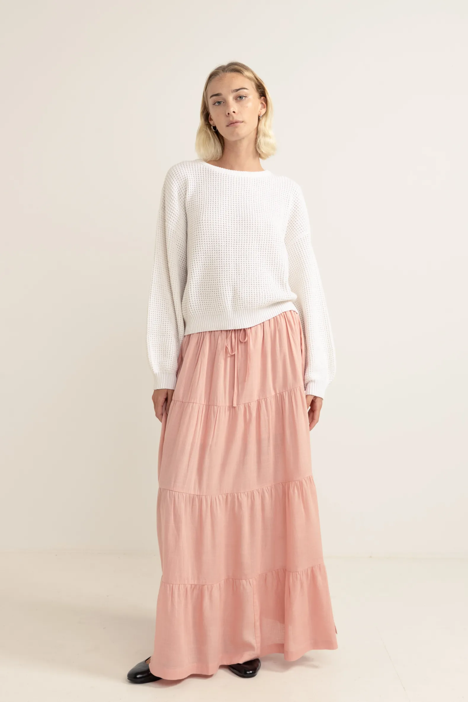 Classic Tiered Maxi Skirt Rose
