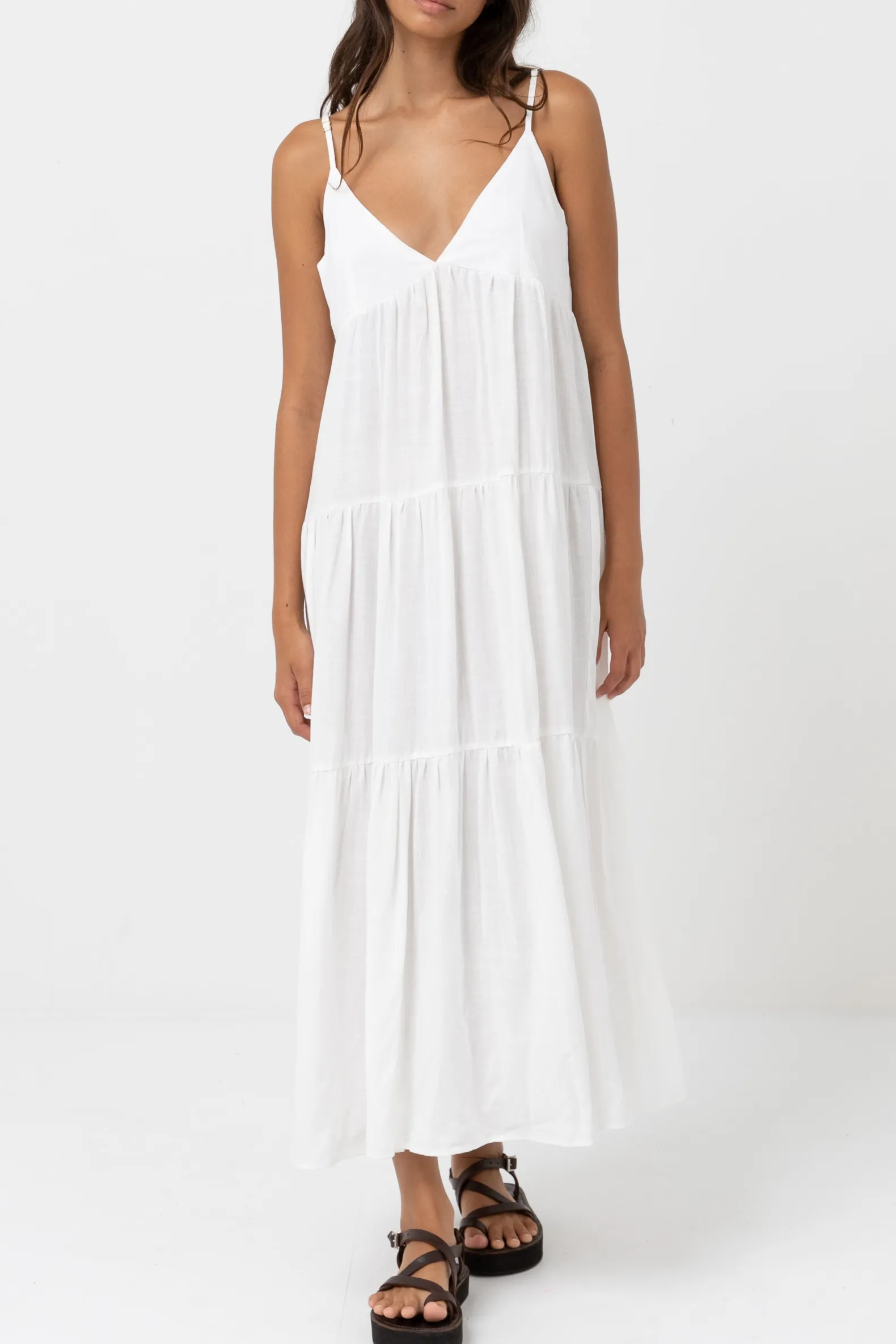 Classic Tiered Midi Dress White