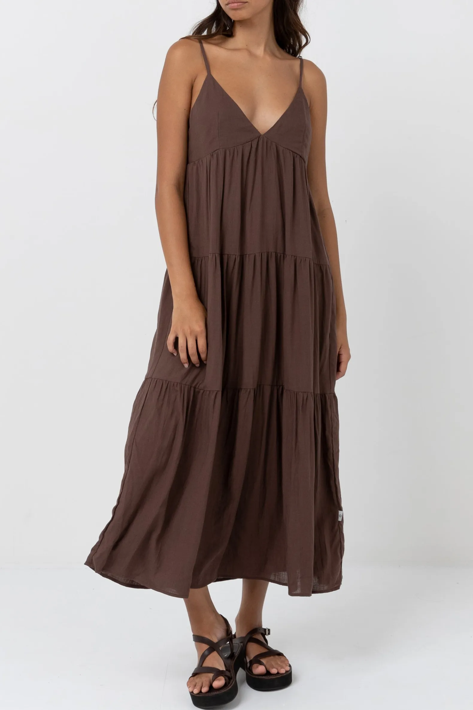 Classic Tiered Midi Dress Chocolate