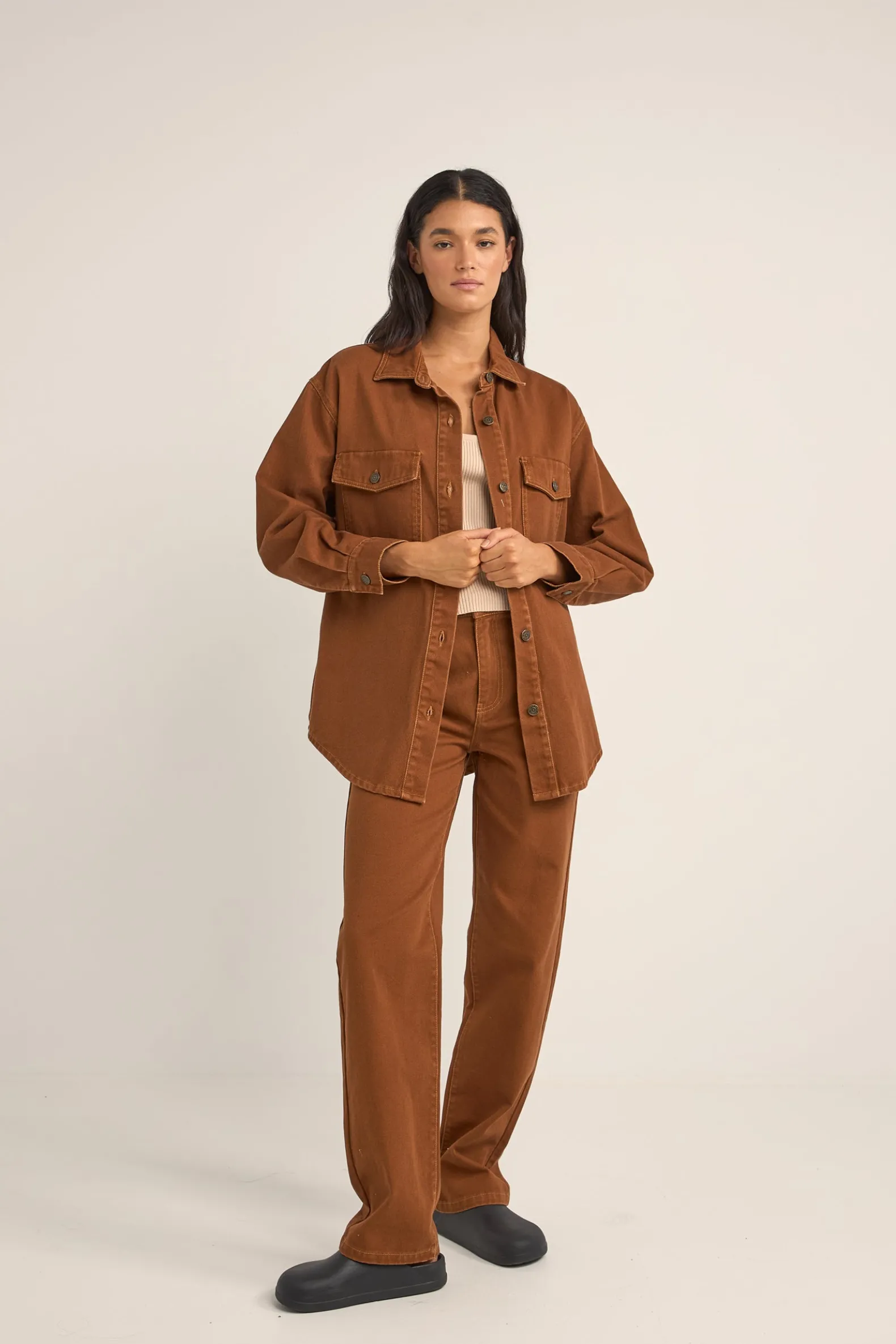 Claude Drill Shacket Cinnamon