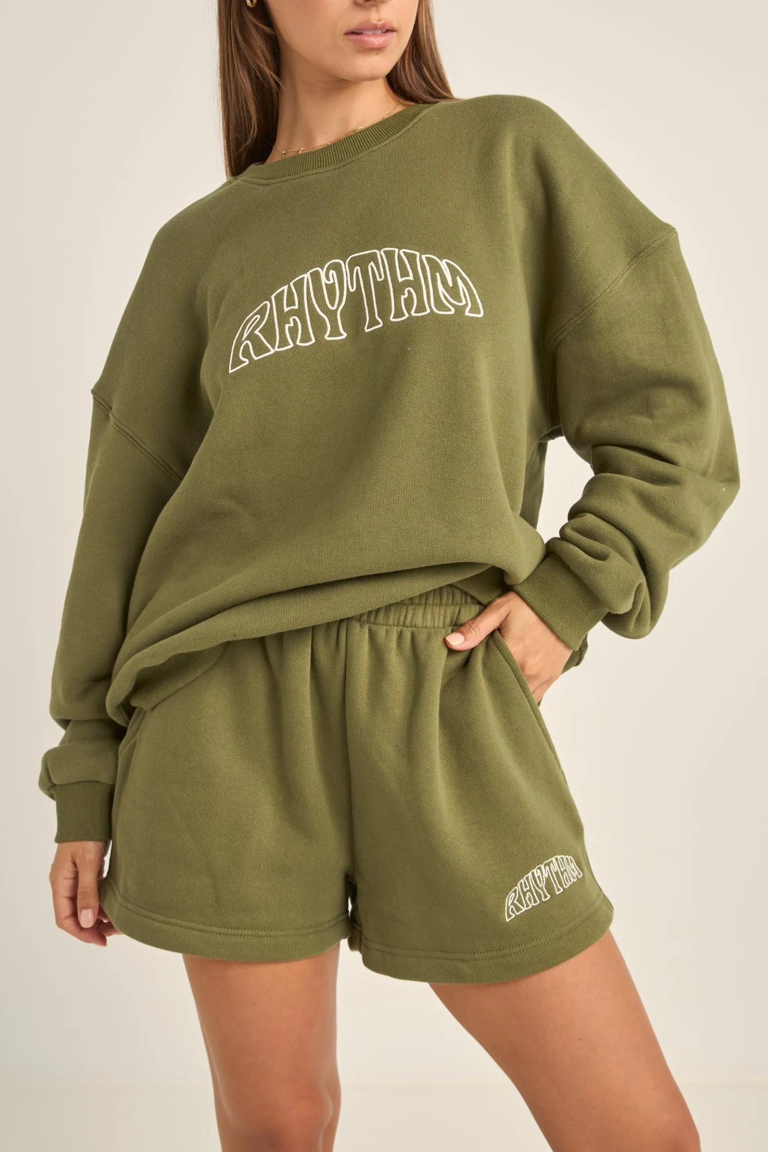 College Crew Neck Fleece Olive