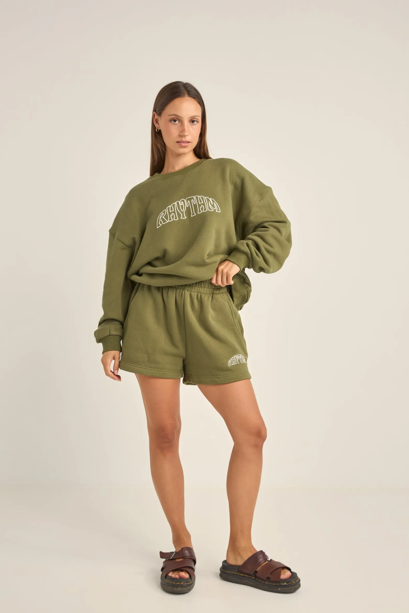 College Crew Neck Fleece Olive