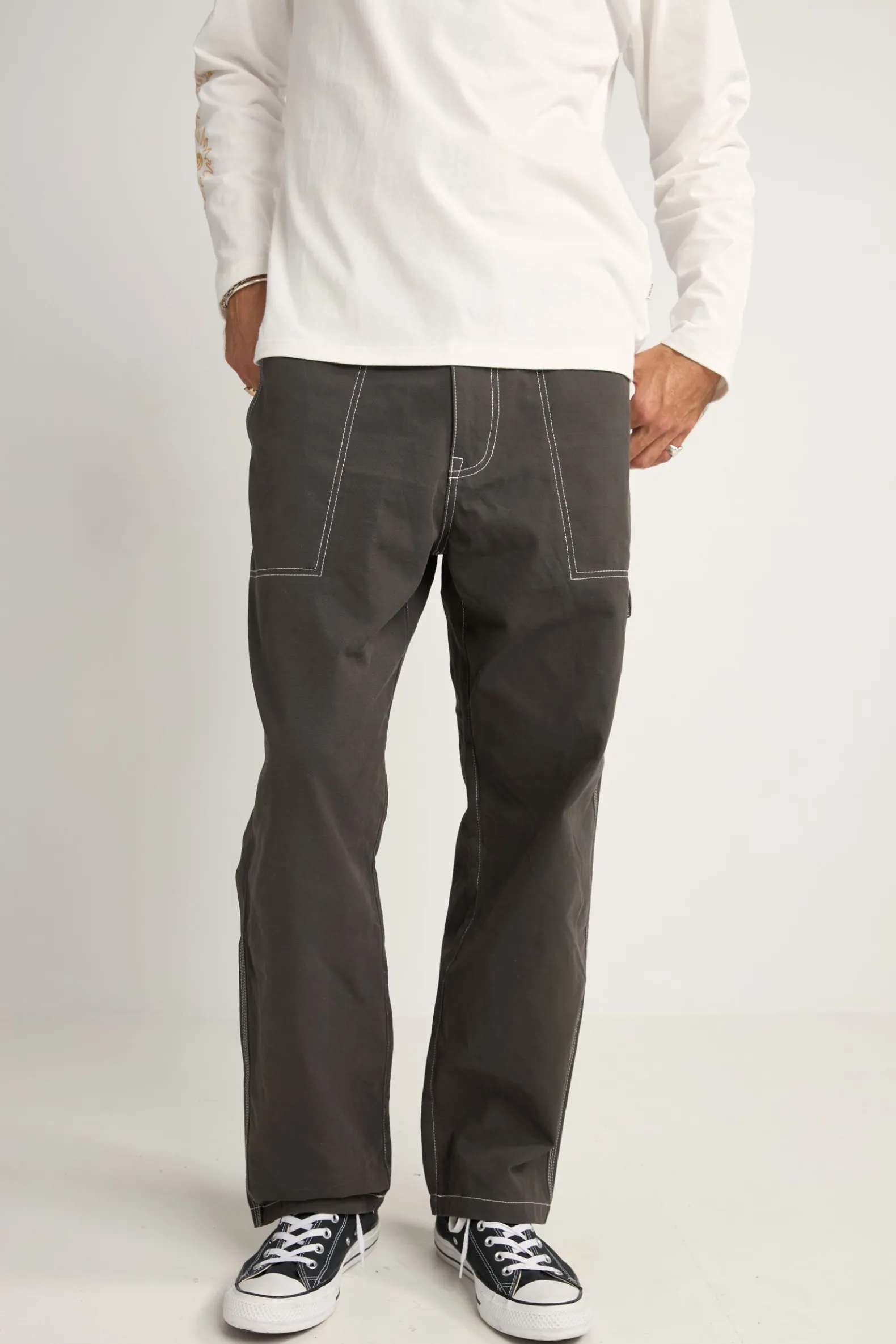 Contrast Stitch Carpenter Pant Black