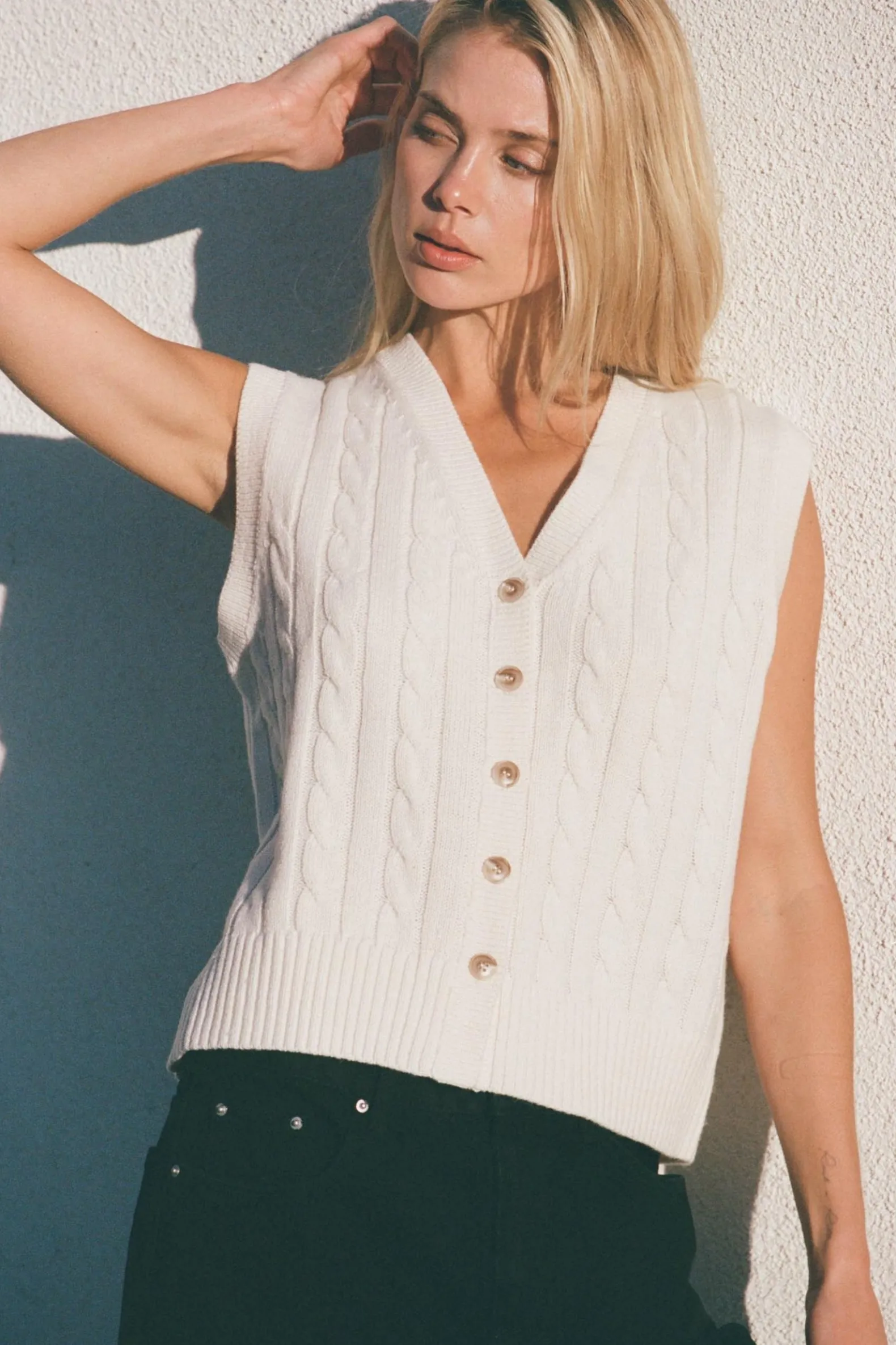 Desi Cable Knit Vest Natural