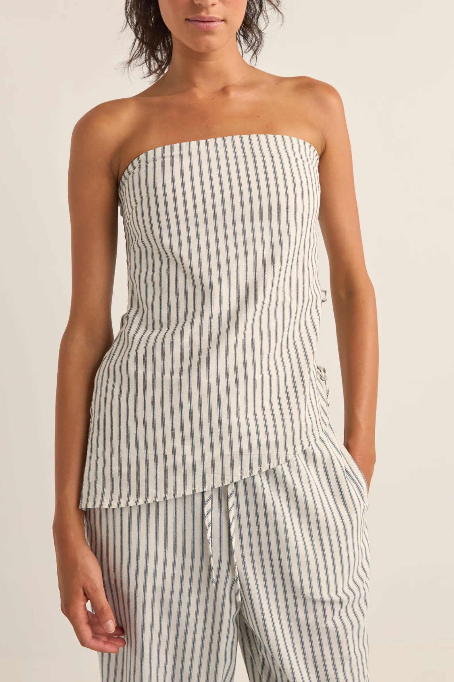 Frankie Strapless Top Navy Stripe