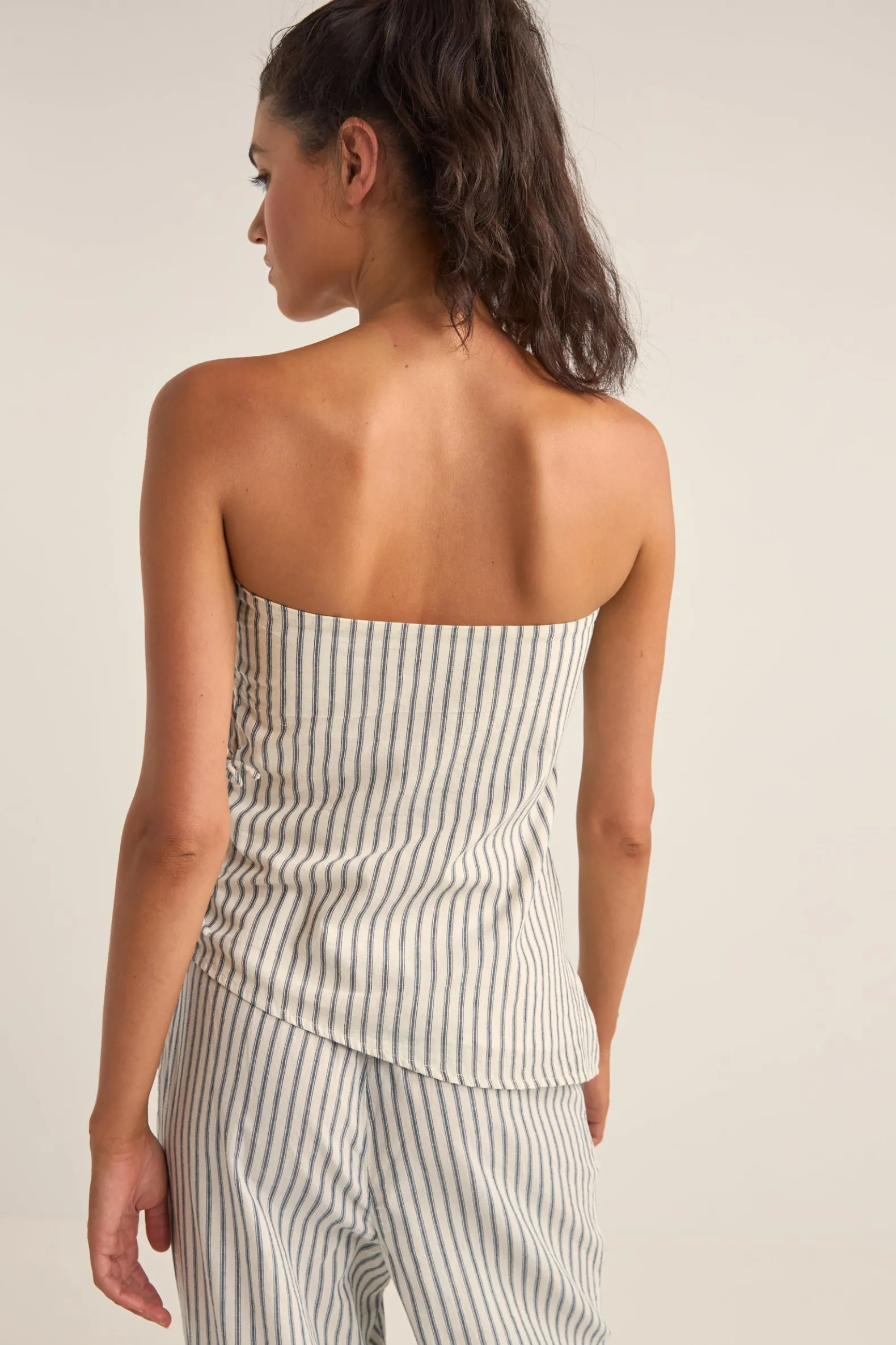 Frankie Strapless Top Navy Stripe