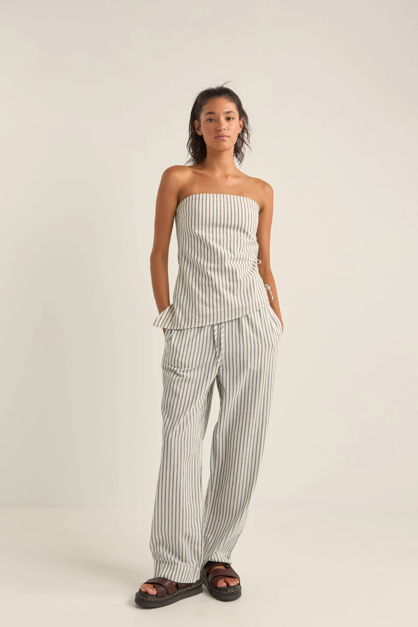 Frankie Strapless Top Navy Stripe