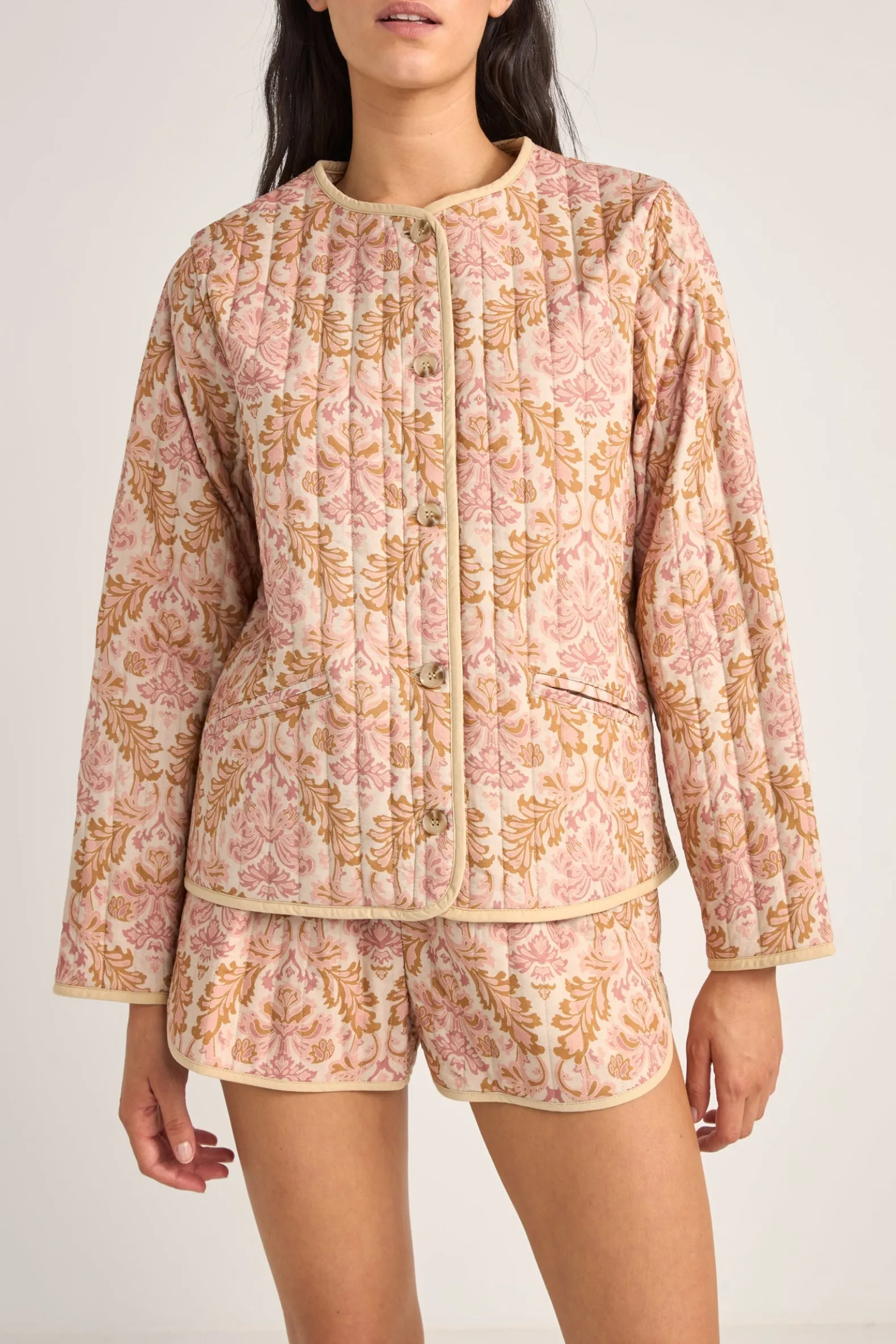 Jane Paisley Quilted Jacket Rose