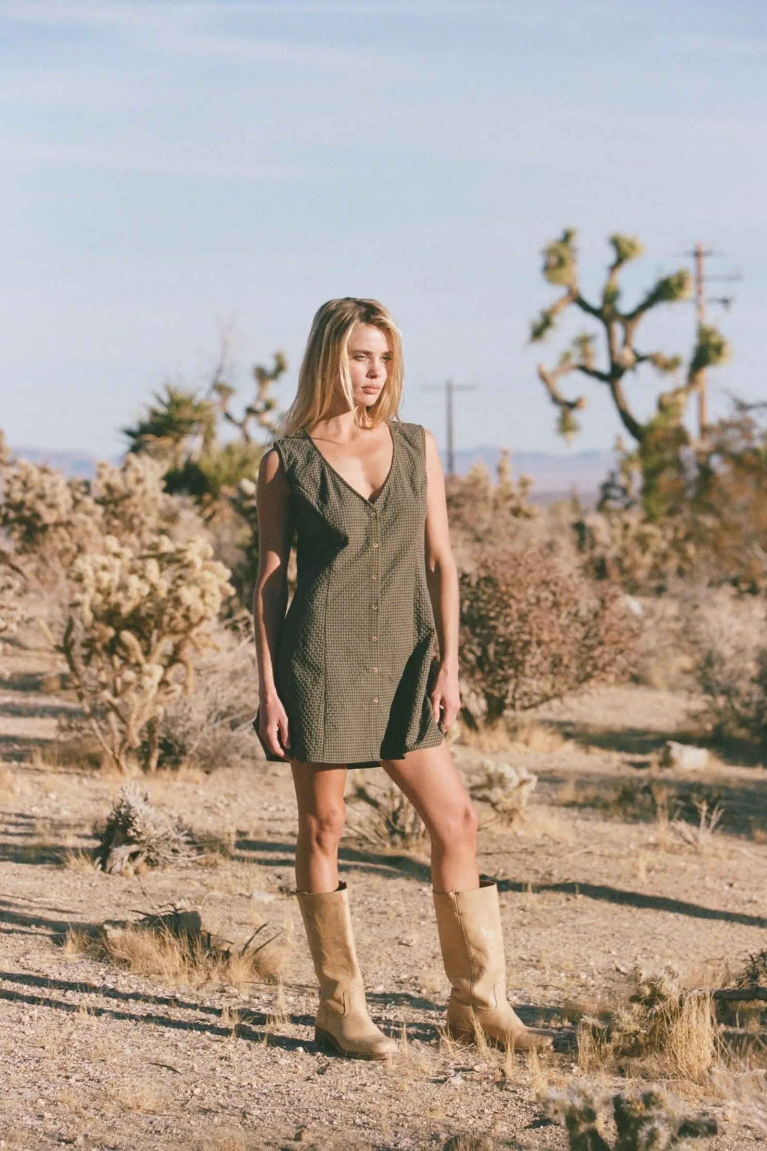 Louise Check Mini Dress Olive