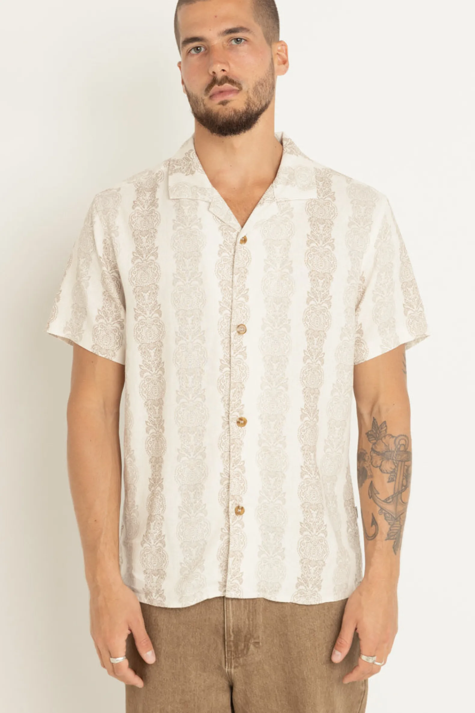 Pineapple Stripe Ss Shirt Sand