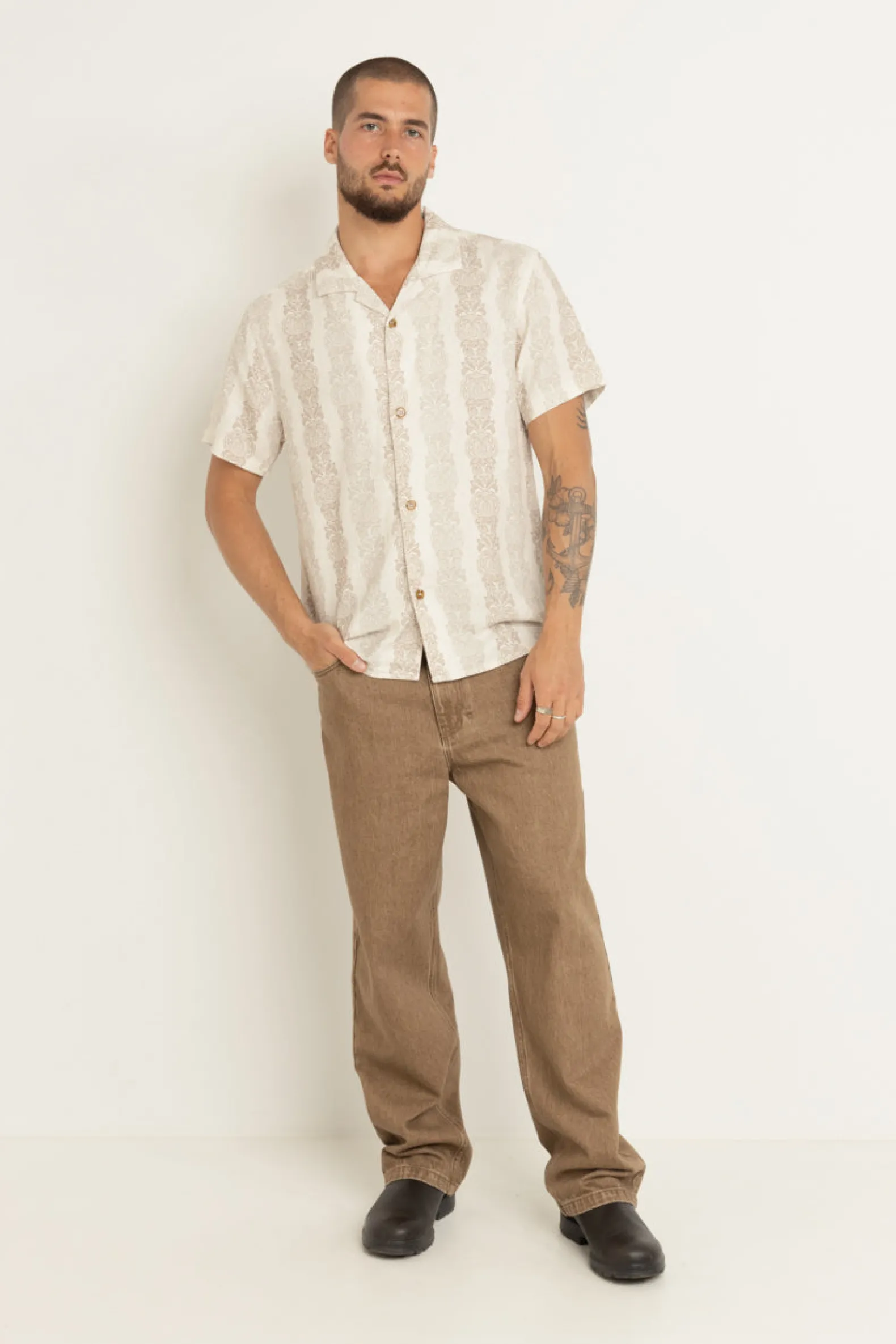 Pineapple Stripe Ss Shirt Sand