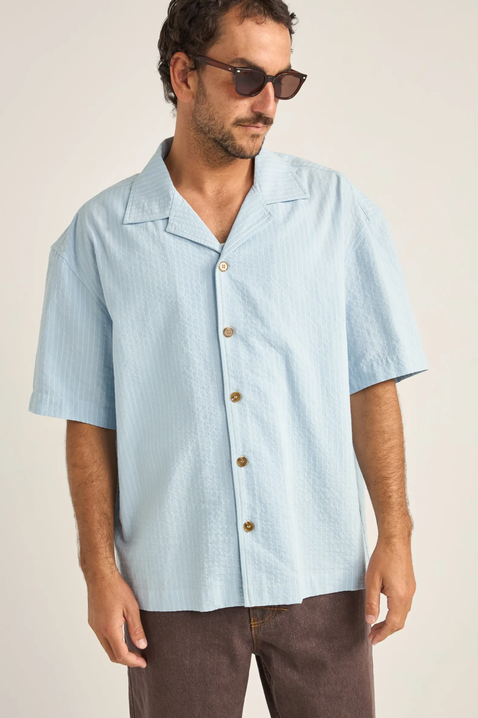 Relaxed Stripe Ss Shirt Blue