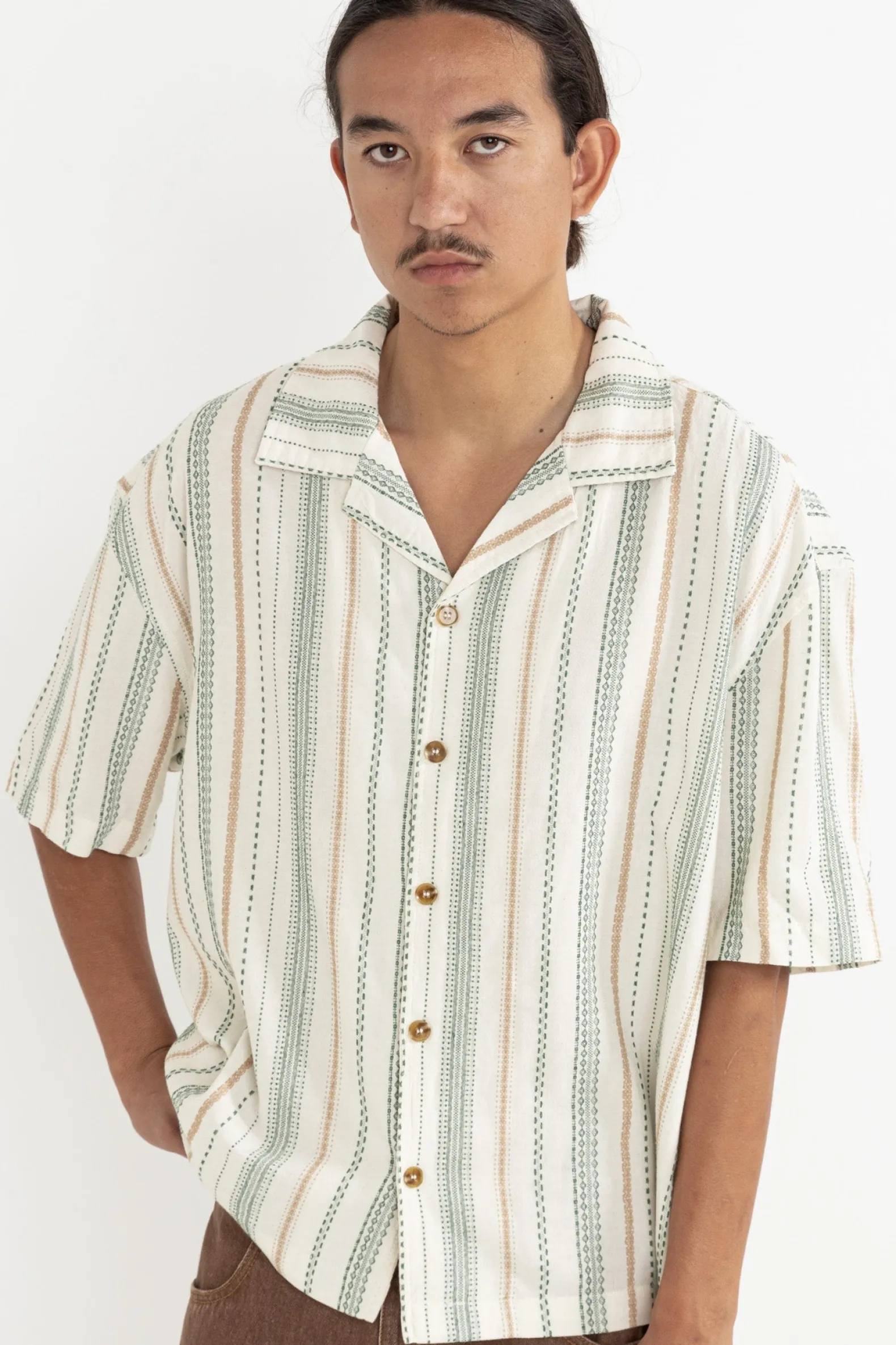 Relaxed Stripe Ss Shirt Olive
