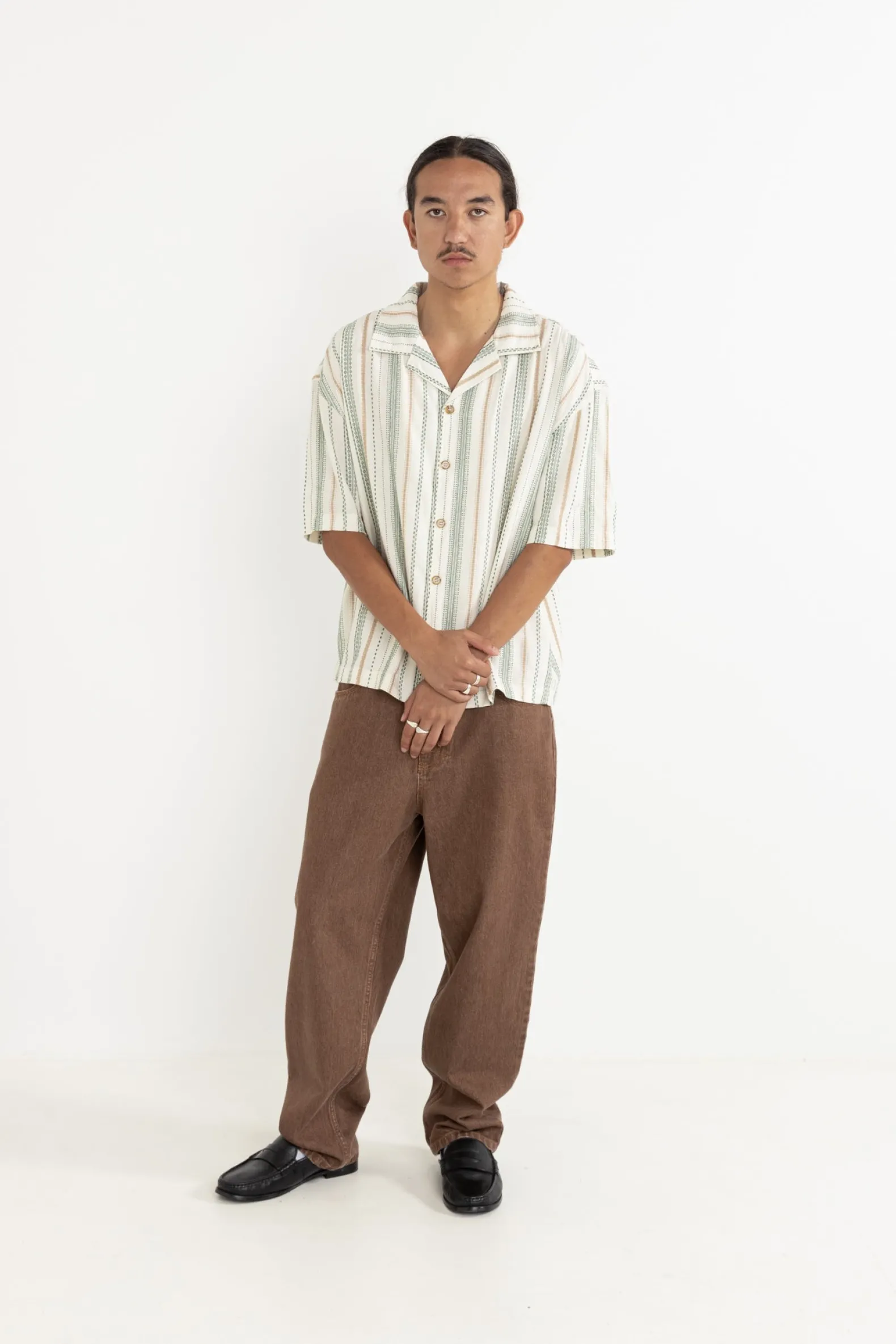 Relaxed Stripe Ss Shirt Olive