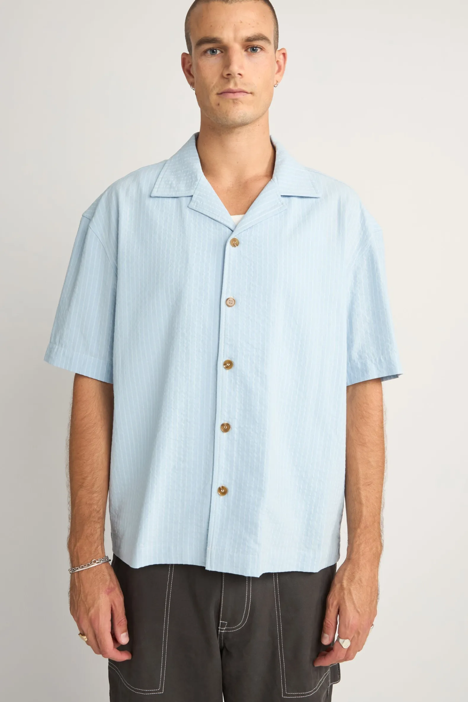 Relaxed Stripe Ss Shirt Blue