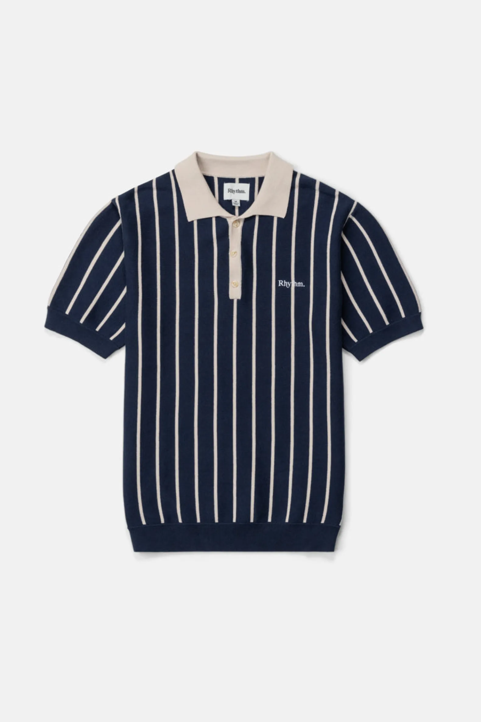 Striped Knit Ss Polo Navy