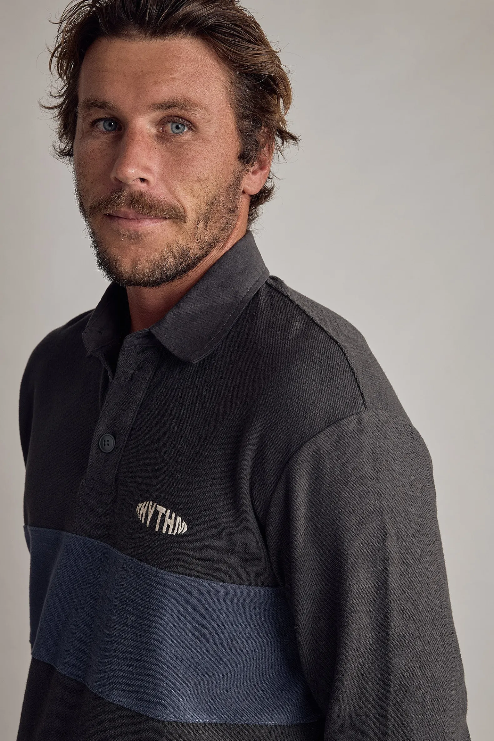 Terry Vintage Ls Rugby Shirt Charcoal