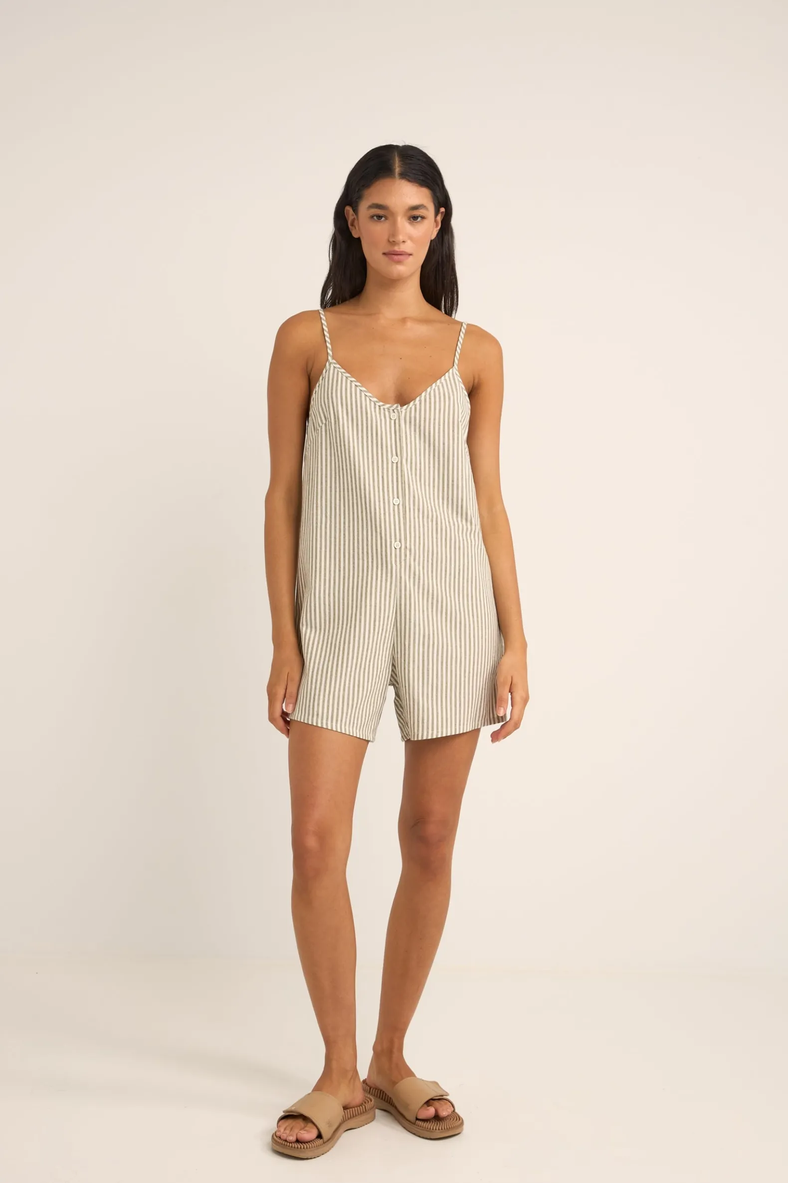 Valley Stripe Adjustable Romper Ivy