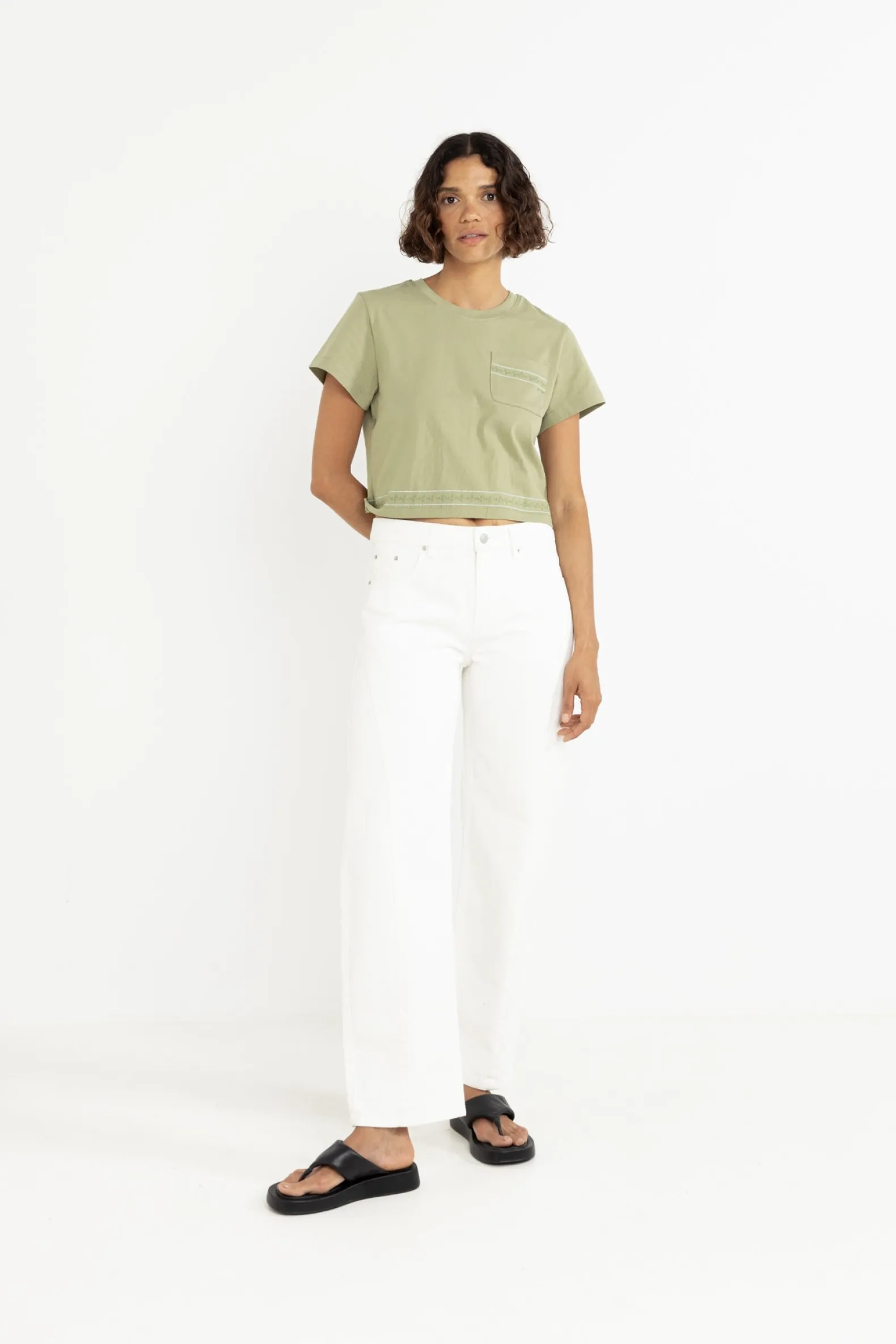 Vintage Floral Crop Tee Sage